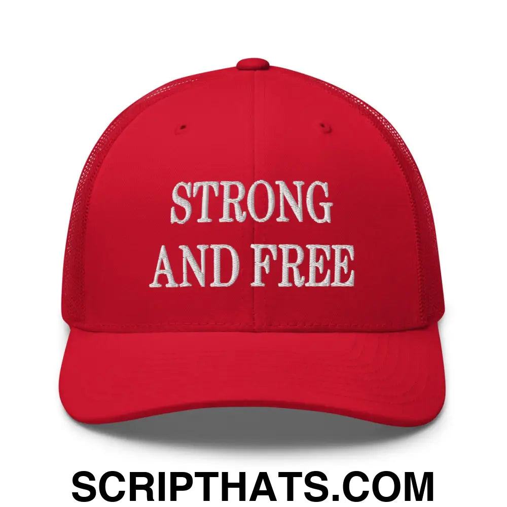 Strong and Free Embroidered Mesh Trucker Hat Red