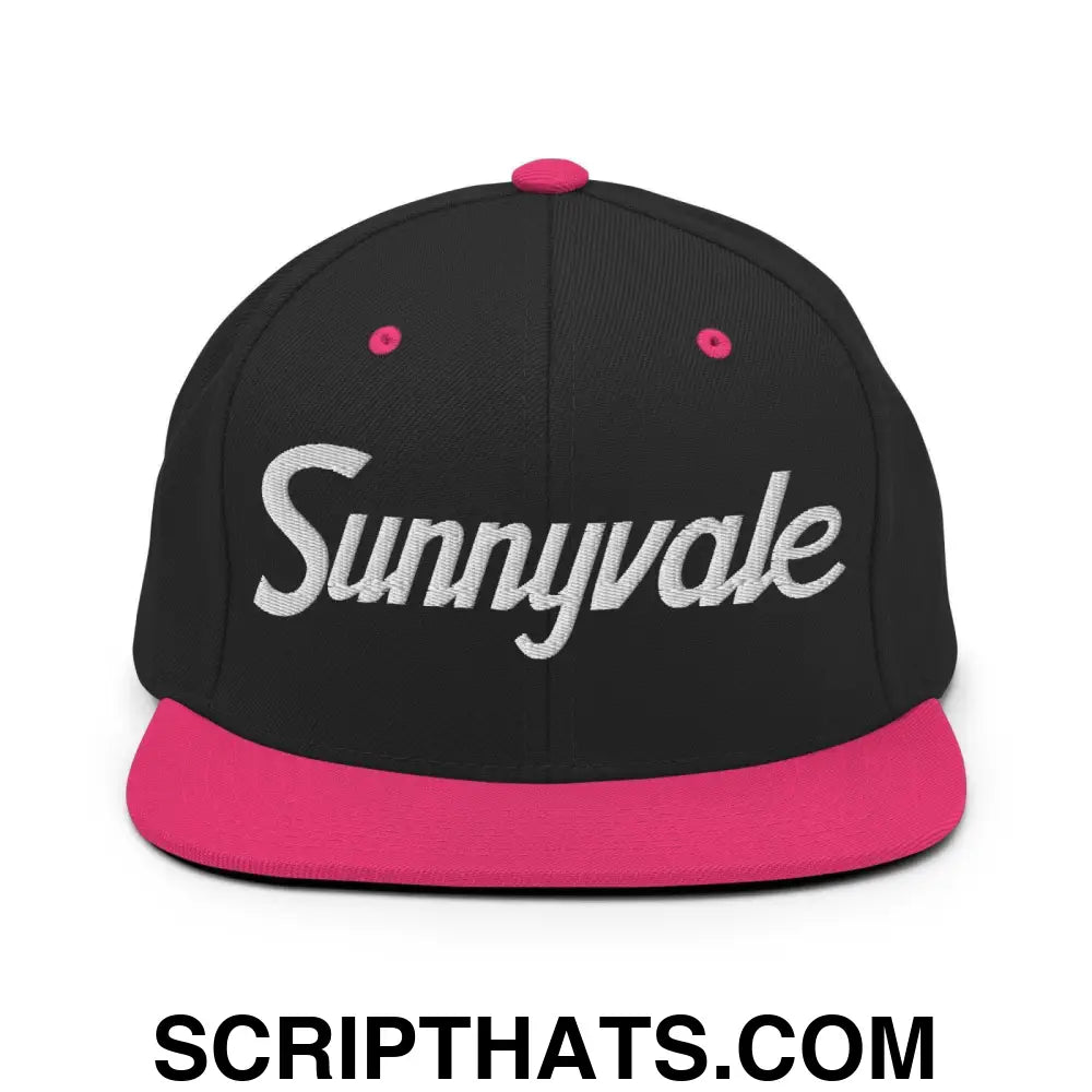 Sunnyvale Script Snapback Hat Black Neon Pink