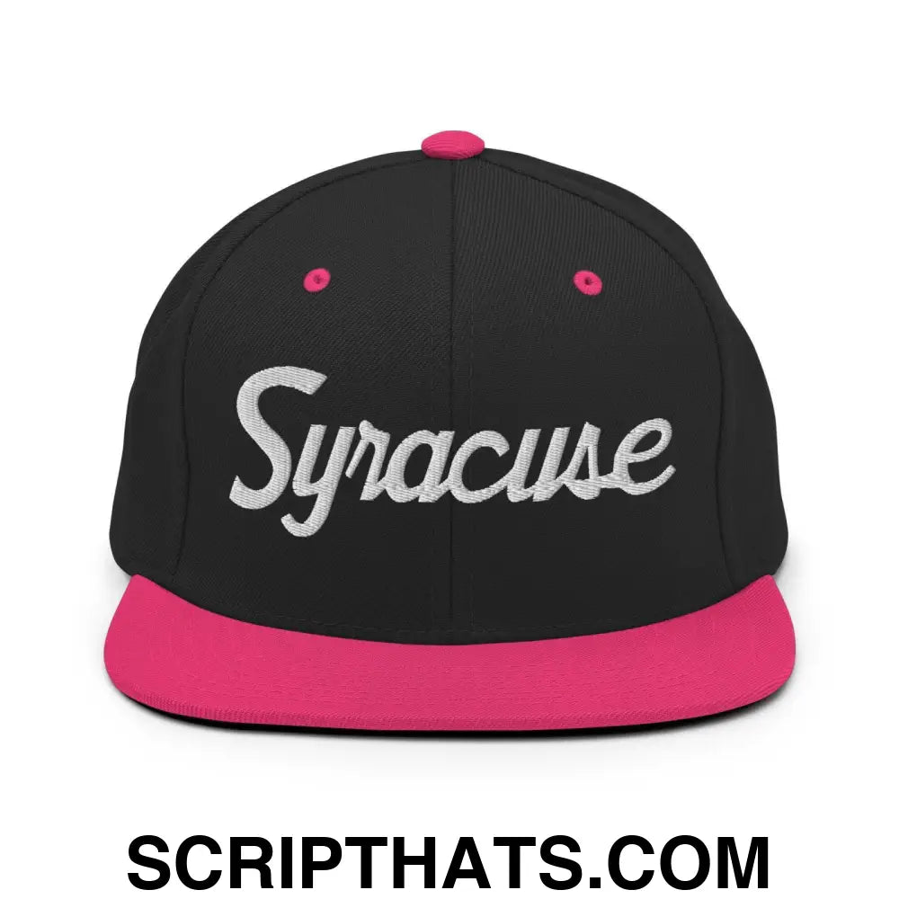 Syracuse Script Snapback Hat Black Neon Pink