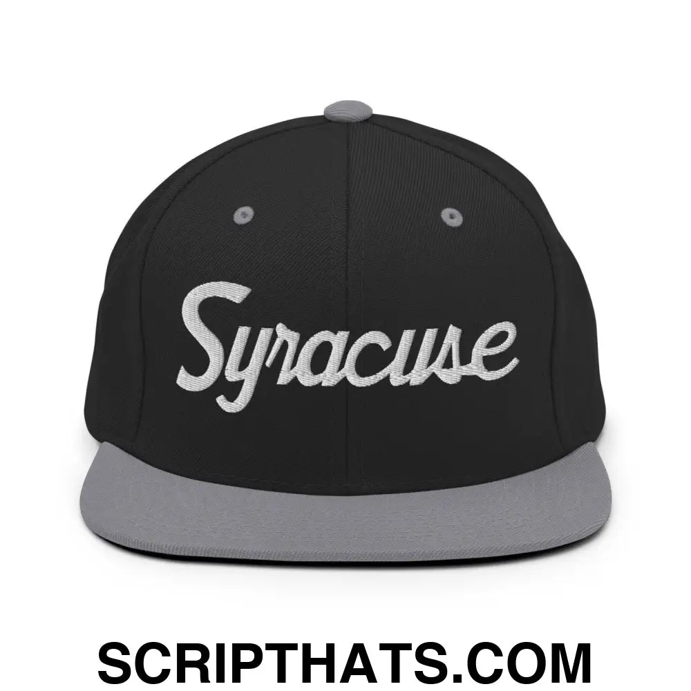 Syracuse Script Snapback Hat Black Silver