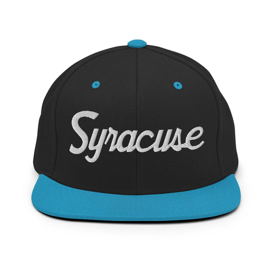 Syracuse Script Snapback Hat Black Teal