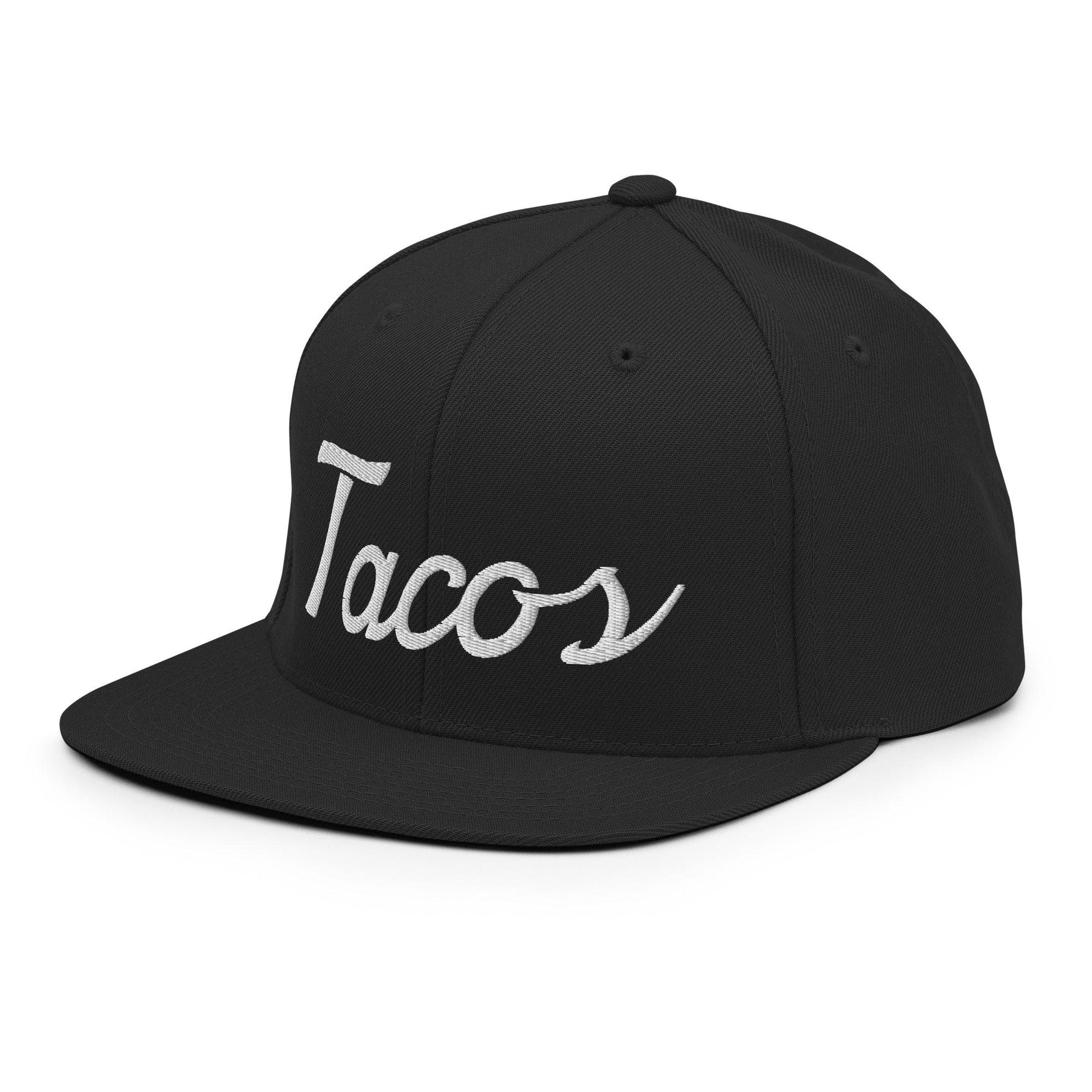 Tacos II Vintage Sports Script Snapback Hat Black