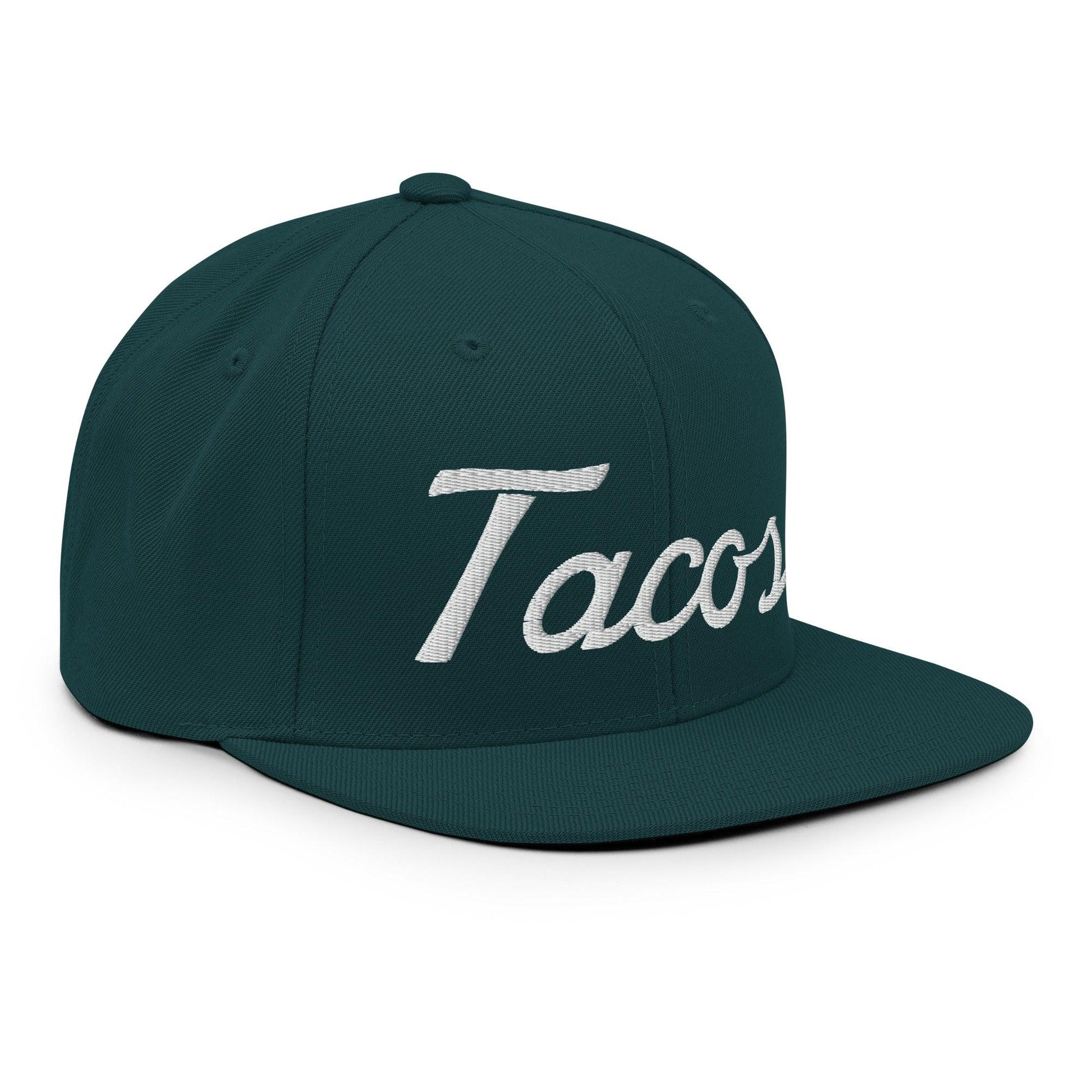 Tacos II Vintage Sports Script Snapback Hat Spruce
