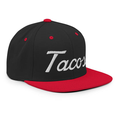 Tacos II Vintage Sports Script Snapback Hat Black Red