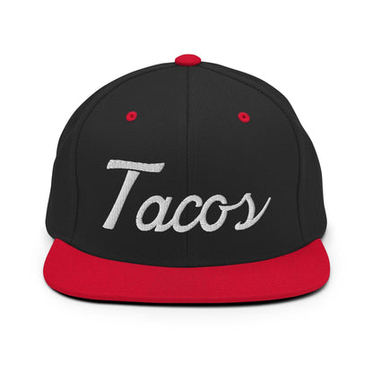 Tacos II Vintage Sports Script Snapback Hat Black Red