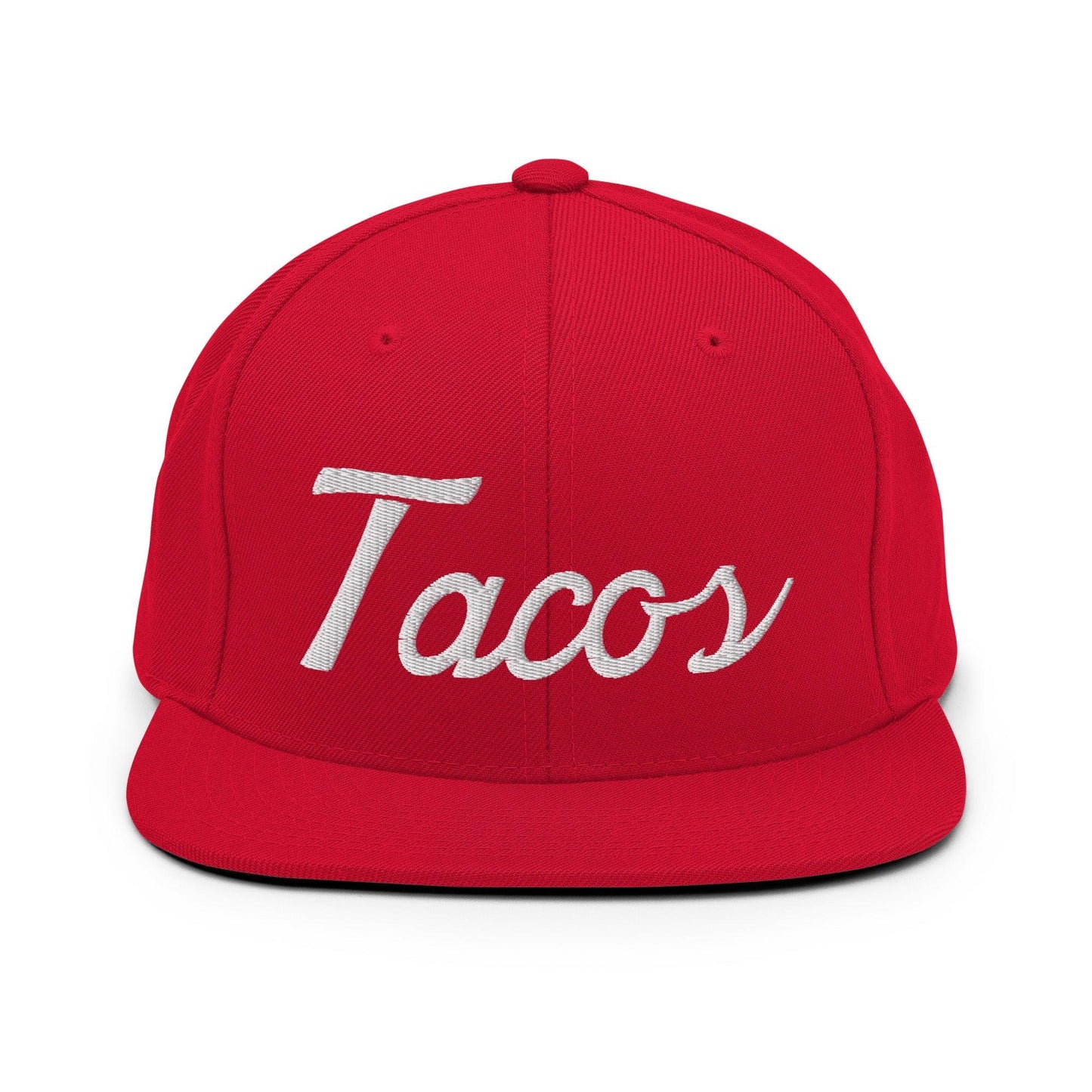 Tacos II Vintage Sports Script Snapback Hat Red