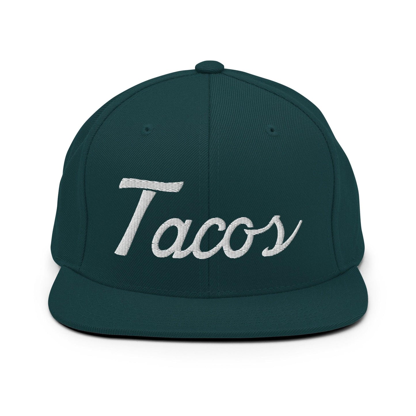 Tacos II Vintage Sports Script Snapback Hat Spruce