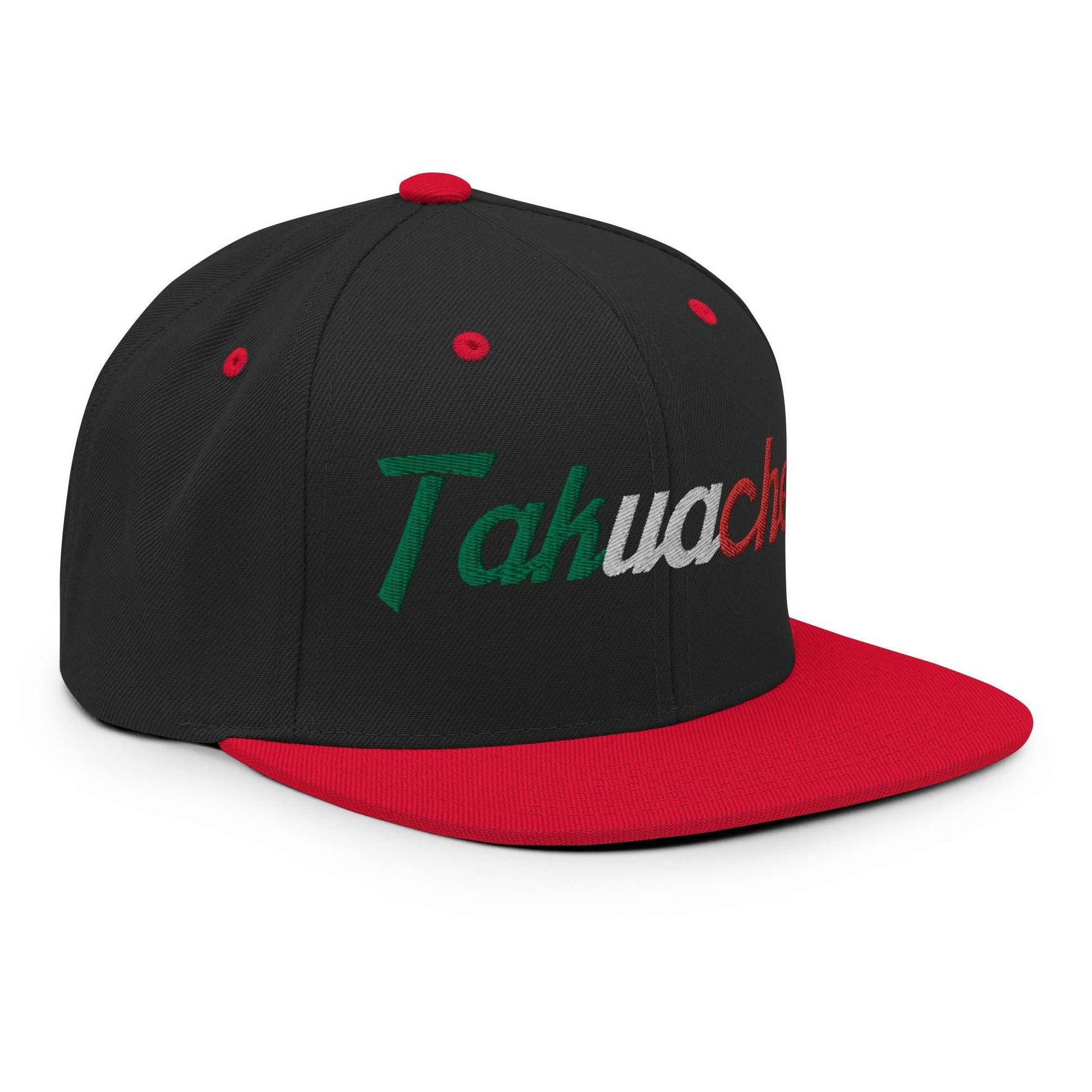 Takuache Vintage Sports Script Snapback Hat Black Red