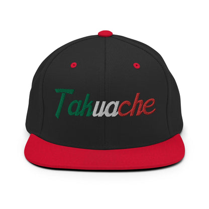 Takuache Vintage Sports Script Snapback Hat Black Red