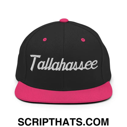 Tallahassee Script Snapback Hat Black Neon Pink