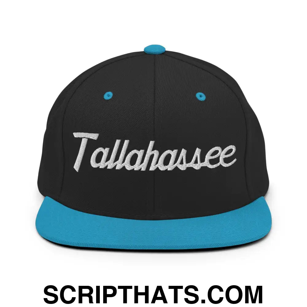 Tallahassee Script Snapback Hat Black Teal