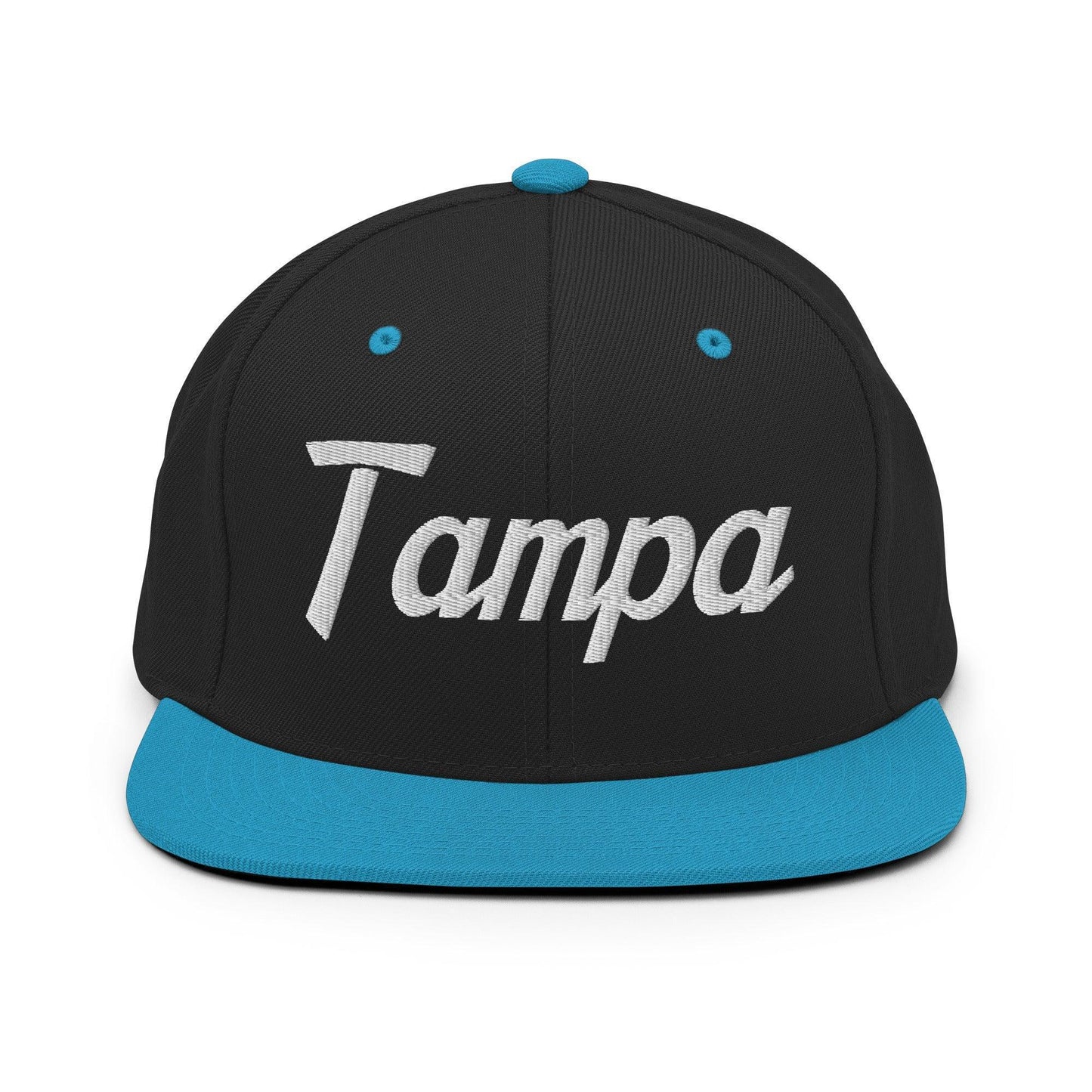 Tampa Script Snapback Hat Black Teal