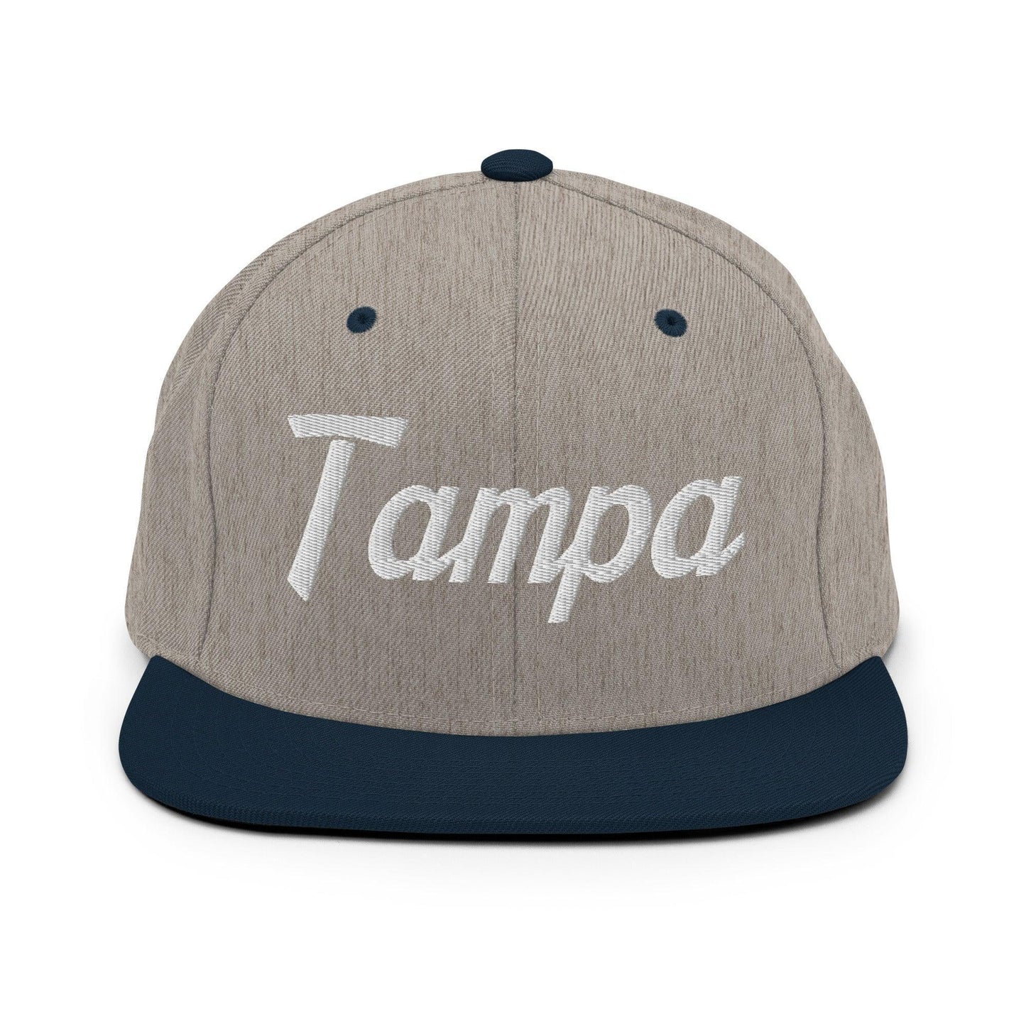 Tampa Script Snapback Hat Heather Grey Navy