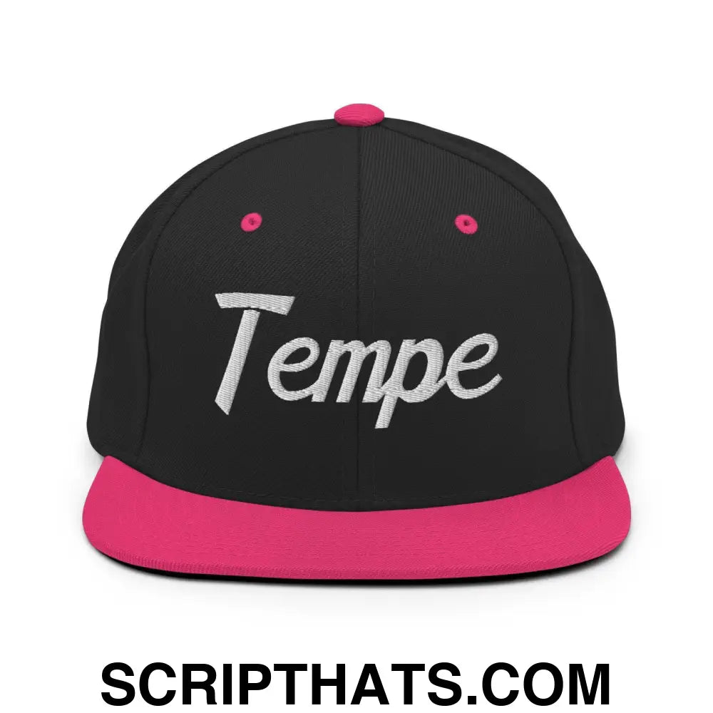 Tempe Script Snapback Hat Black Neon Pink