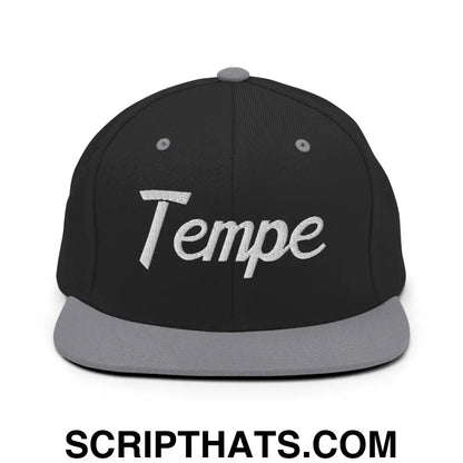 Tempe Script Snapback Hat Black Silver