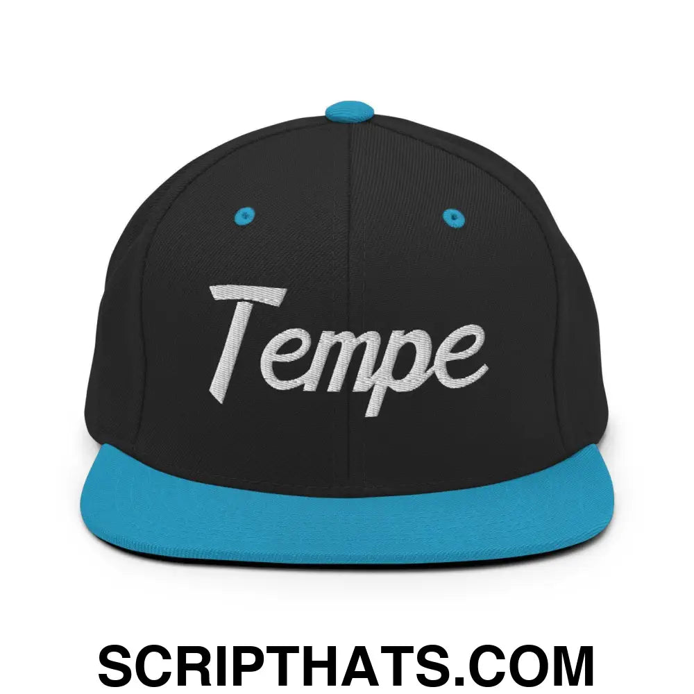 Tempe Script Snapback Hat Black Teal