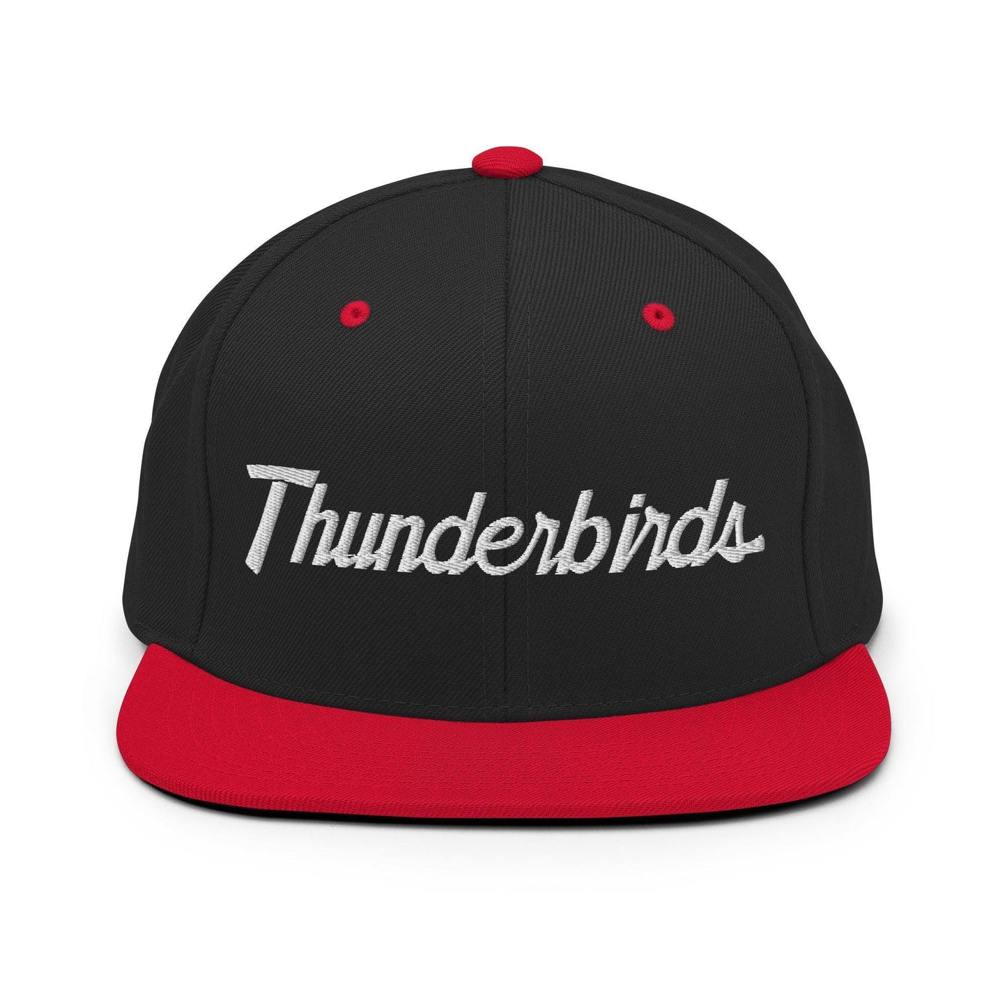 Thunderbirds School Mascot Script Snapback Hat Black Red