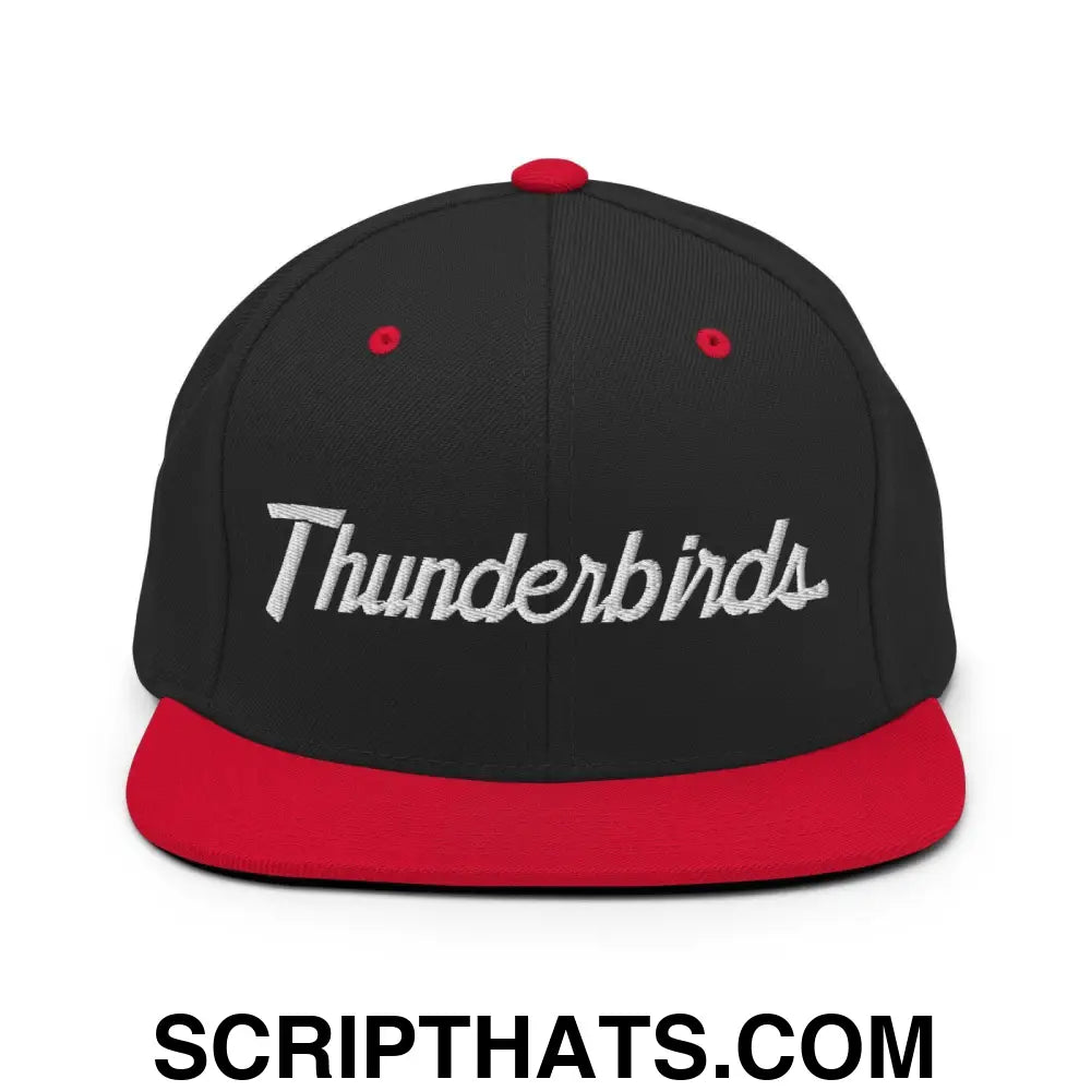 Thunderbirds School Mascot Script Snapback Hat Black Red