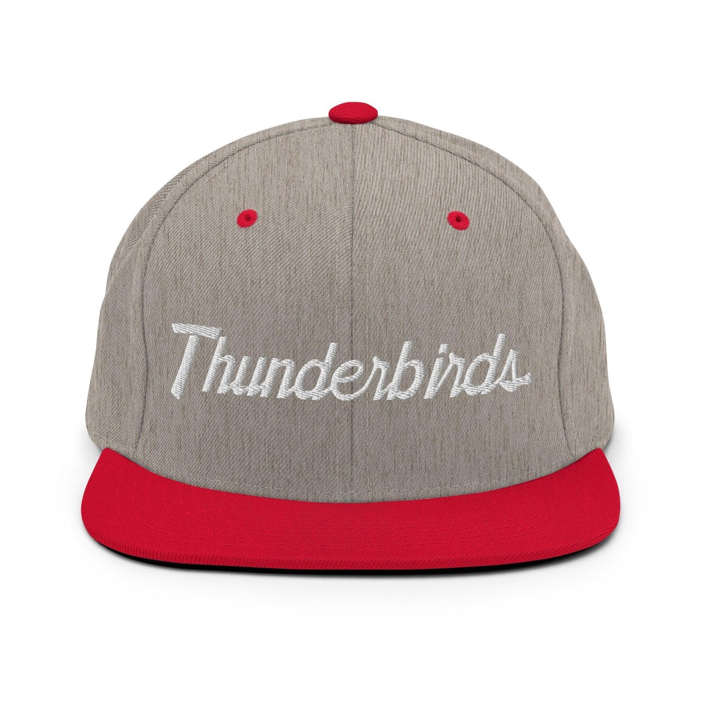 Thunderbirds School Mascot Script Snapback Hat Heather Grey Red