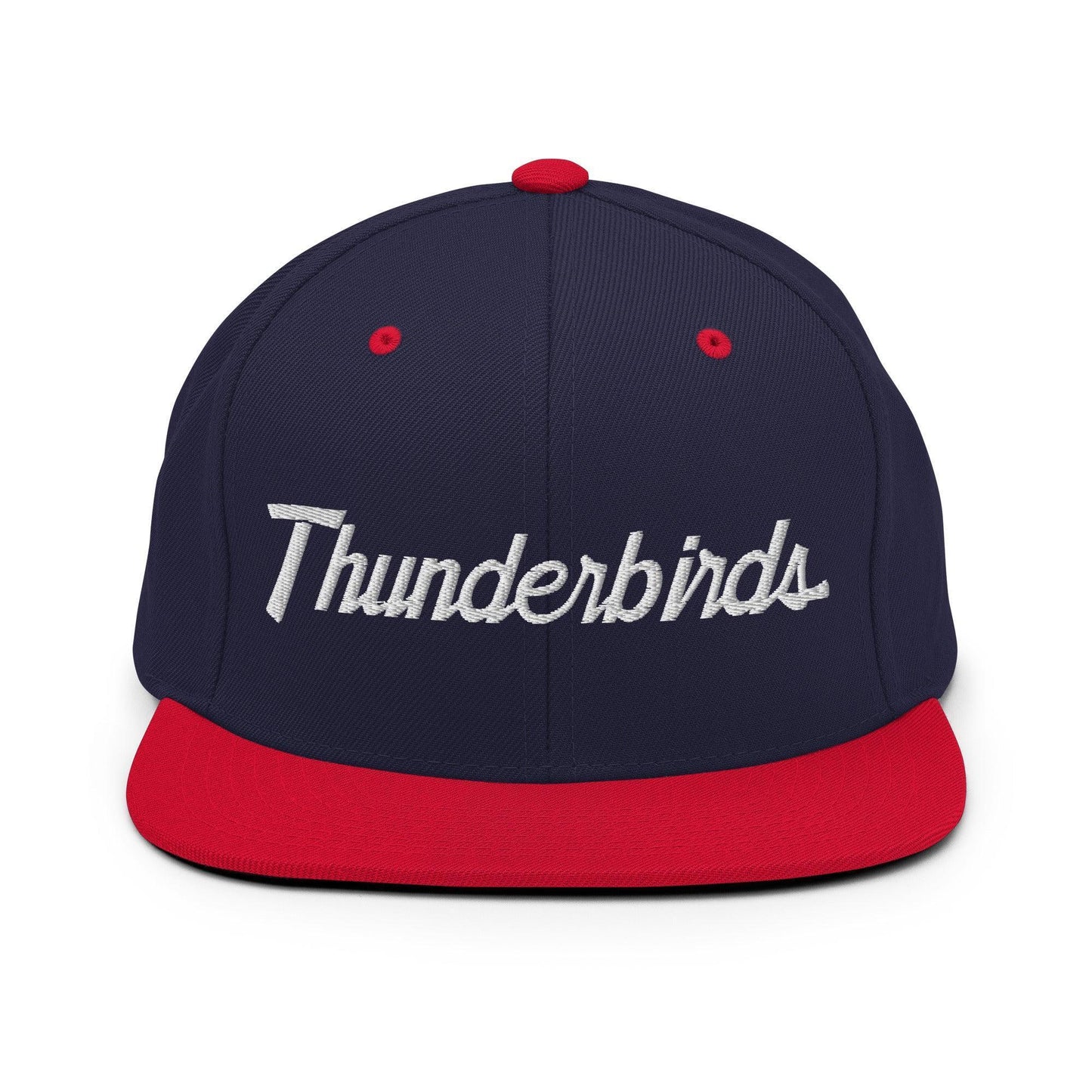 Thunderbirds School Mascot Script Snapback Hat Navy Red