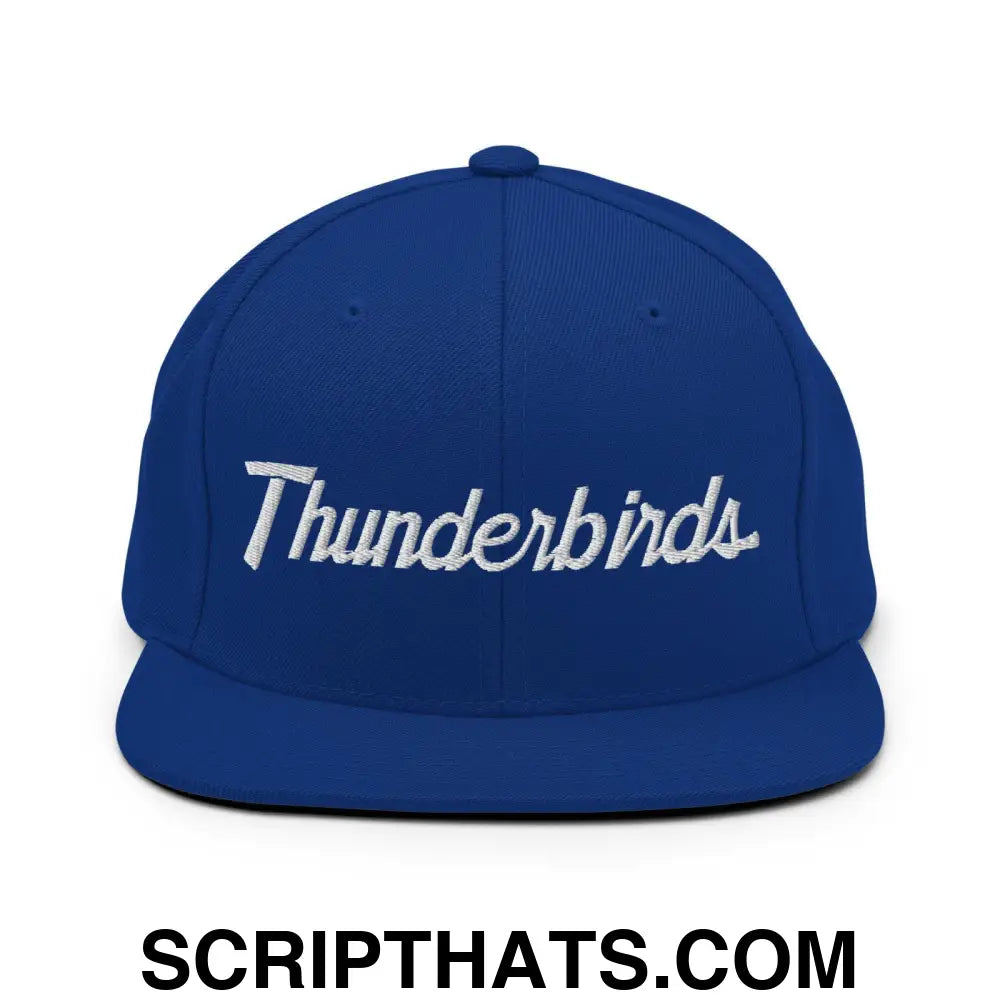 Thunderbirds School Mascot Script Snapback Hat Royal Blue