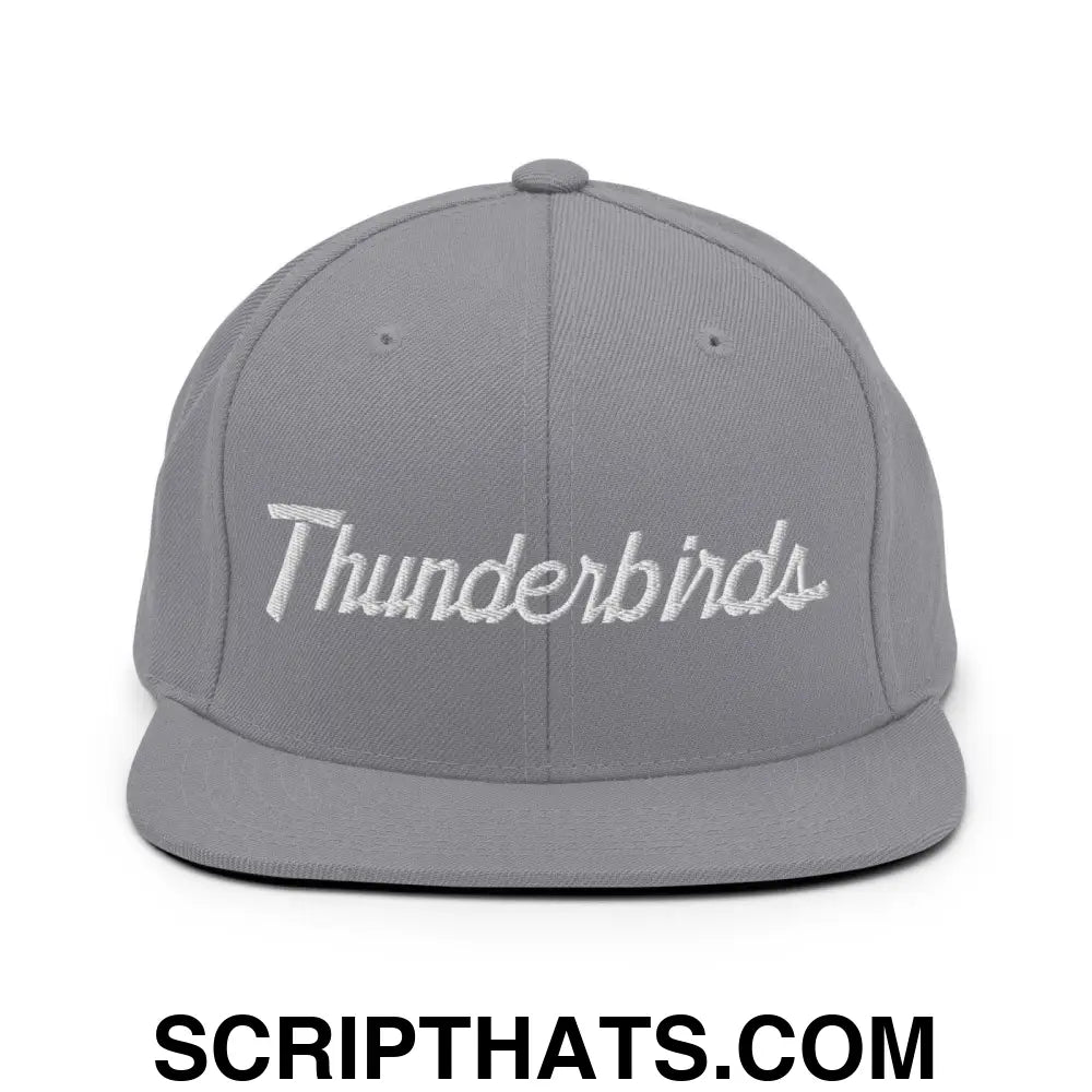 Thunderbirds School Mascot Script Snapback Hat Silver