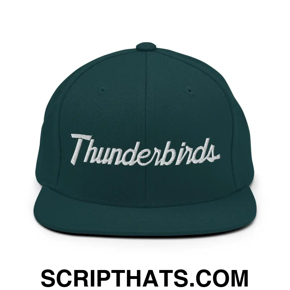 Thunderbirds School Mascot Script Snapback Hat Spruce