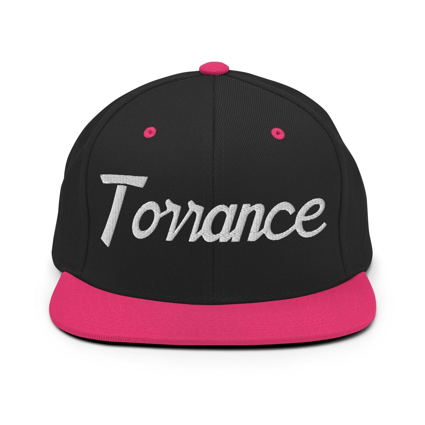 Torrance Script Snapback Hat Black Neon Pink