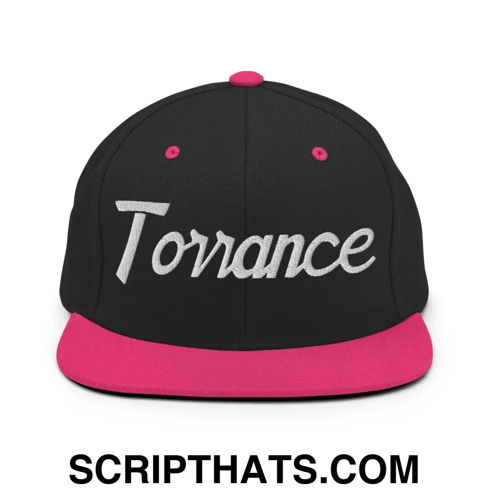 Torrance Script Snapback Hat Black Neon Pink