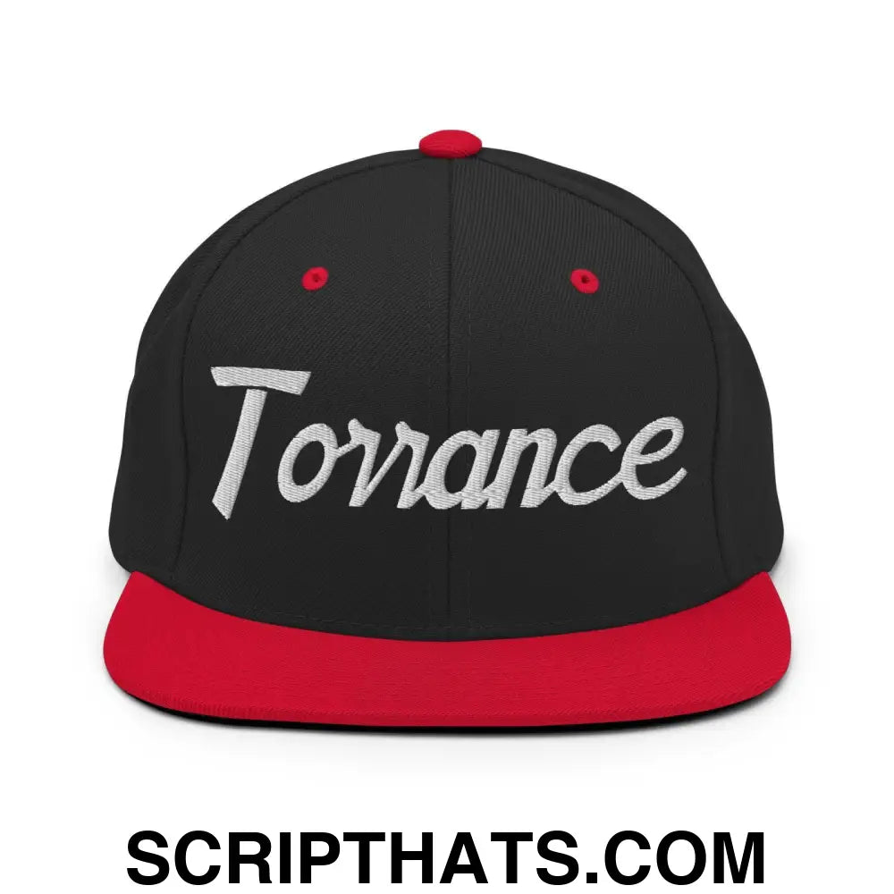 Torrance Script Snapback Hat Black Red