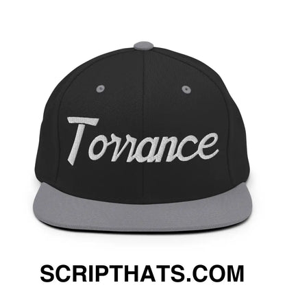 Torrance Script Snapback Hat Black Silver