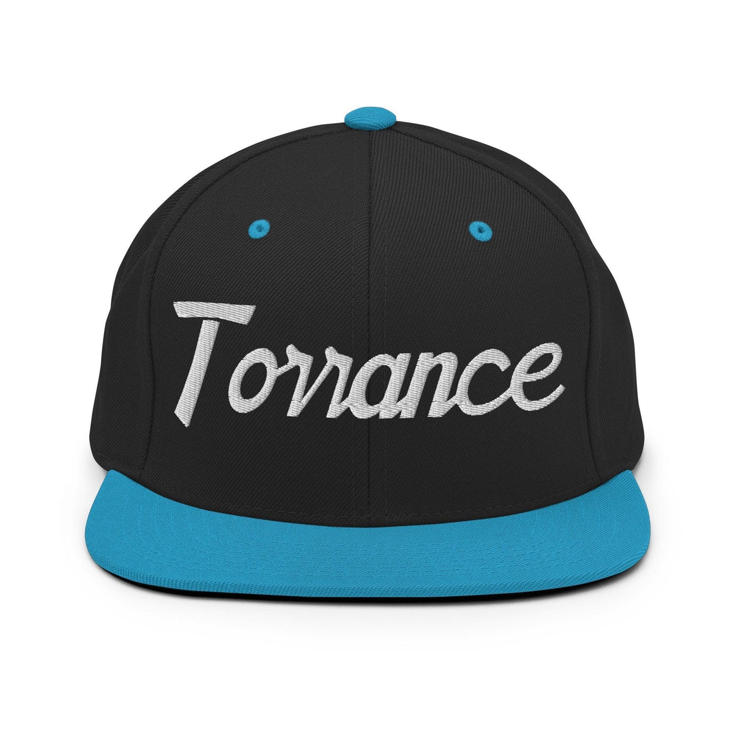 Torrance Script Snapback Hat Black Teal