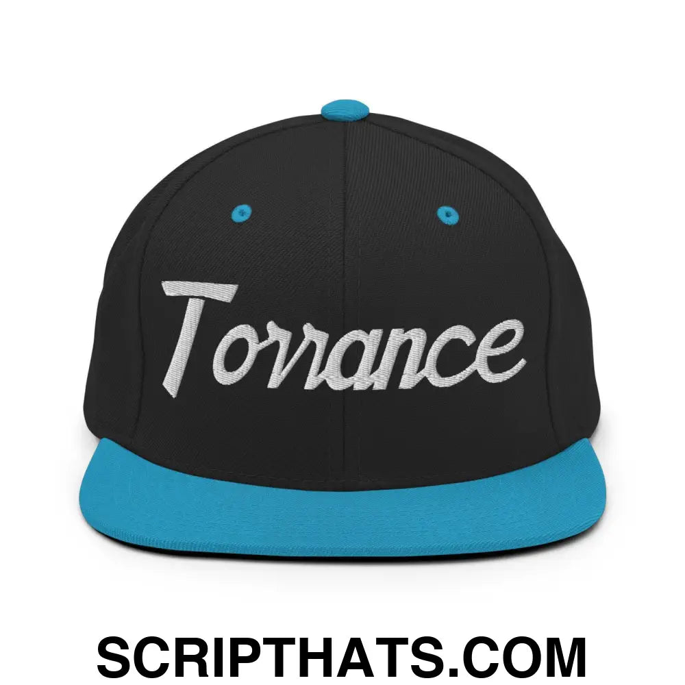 Torrance Script Snapback Hat Black Teal