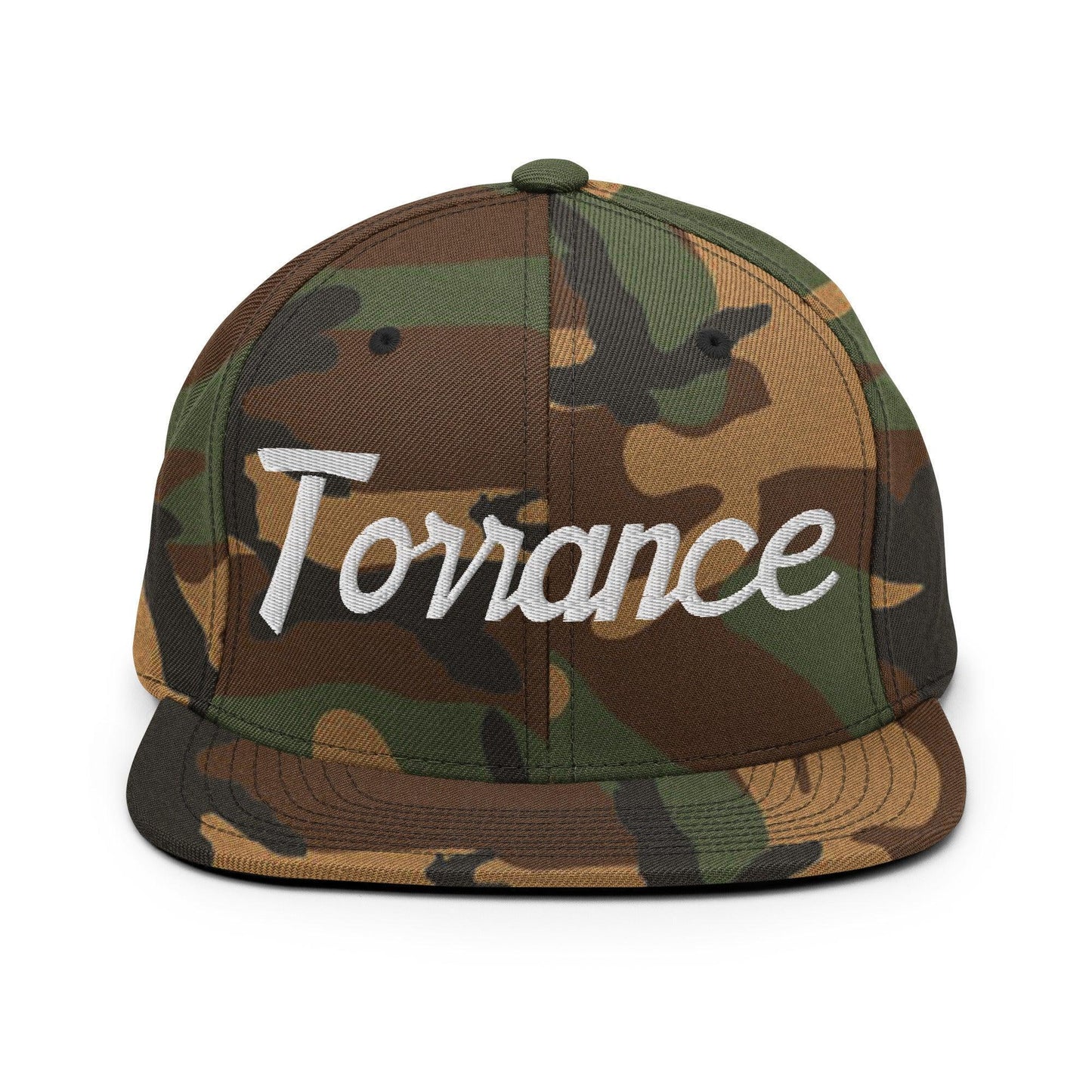 Torrance Script Snapback Hat Green Camo