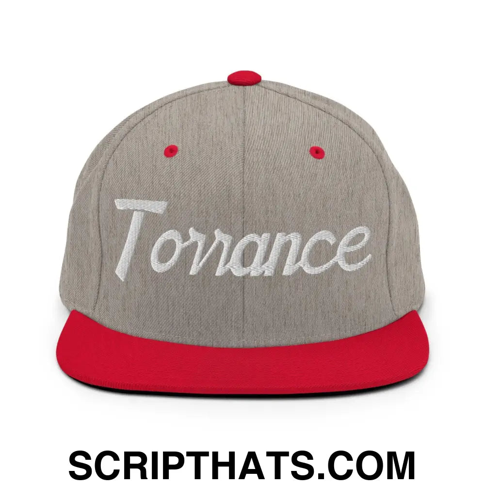 Torrance Script Snapback Hat Heather Grey Red