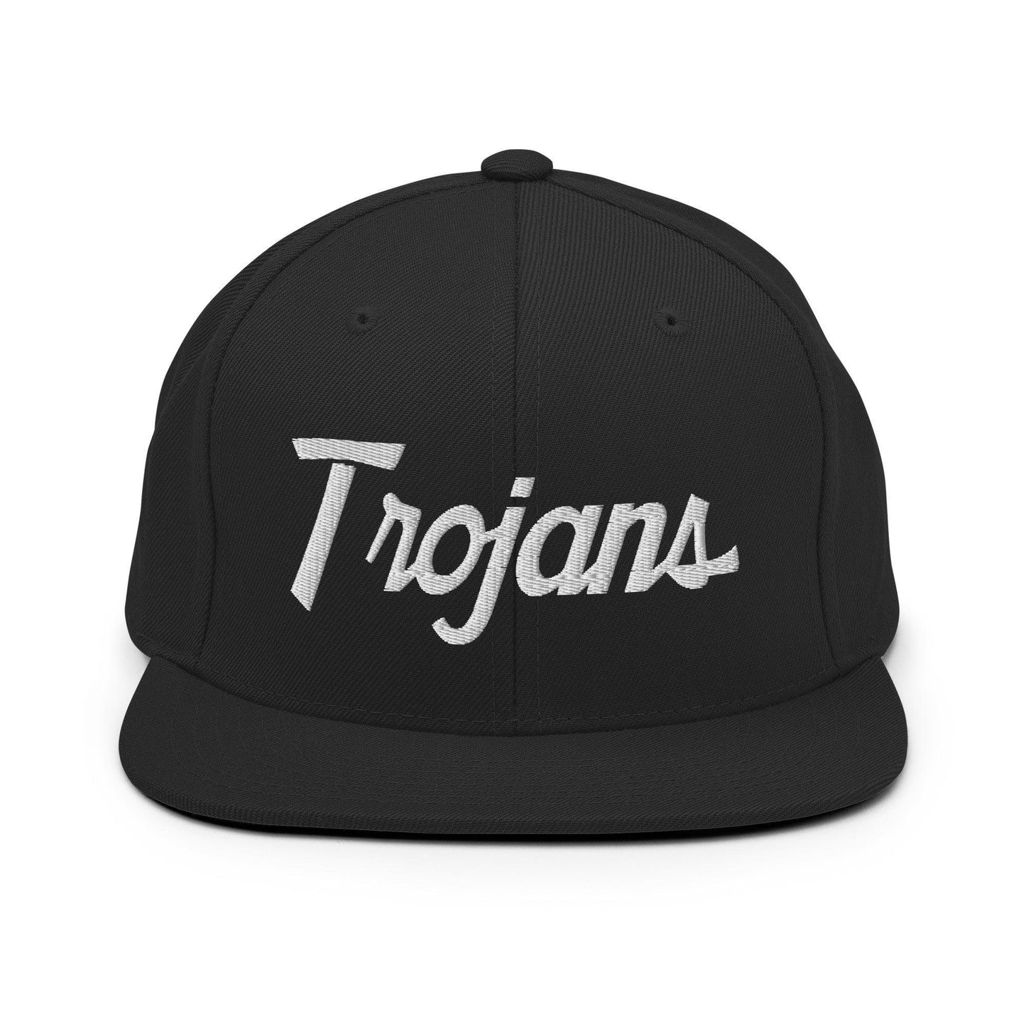 Trojans School Mascot Script Snapback Hat Black
