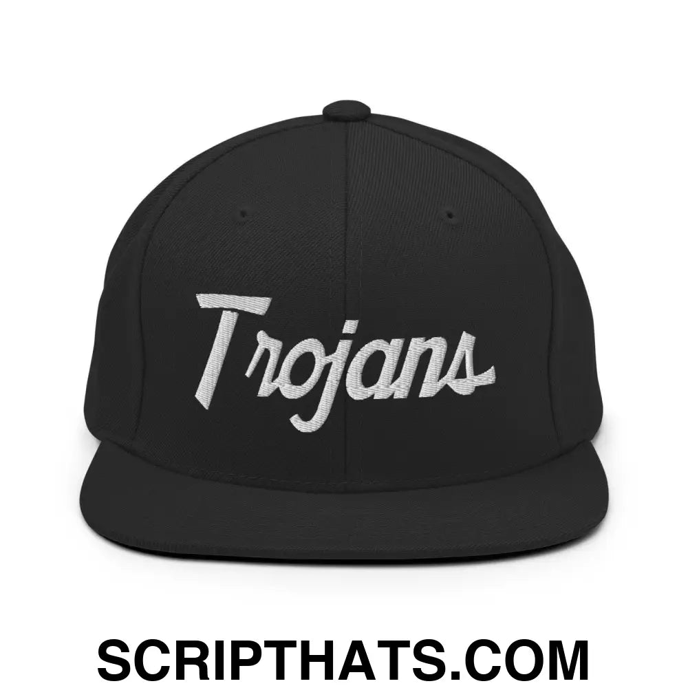 Trojans School Mascot Script Snapback Hat Black