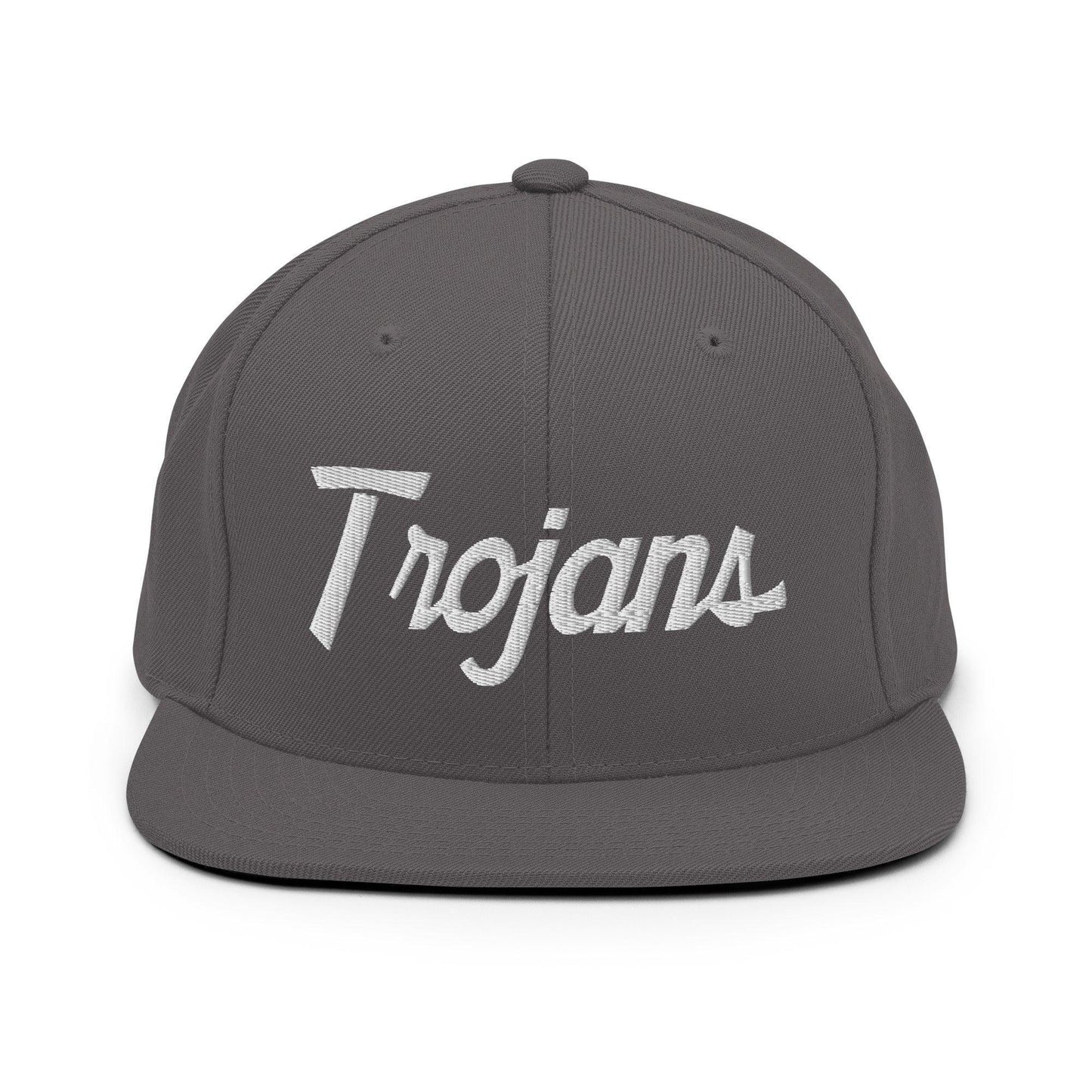 Trojans School Mascot Script Snapback Hat Dark Grey