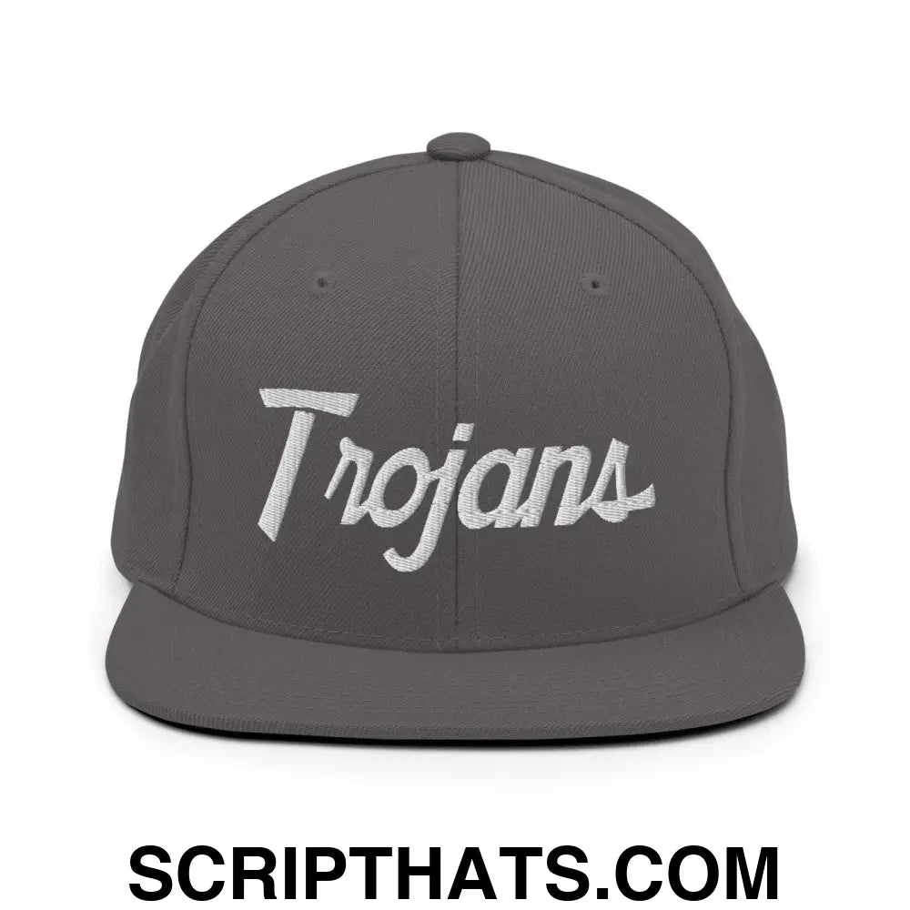 Trojans School Mascot Script Snapback Hat Dark Grey