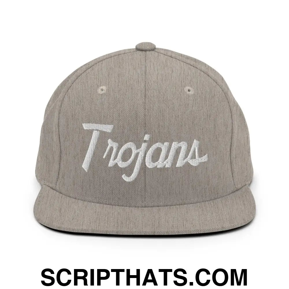 Trojans School Mascot Script Snapback Hat Heather Grey