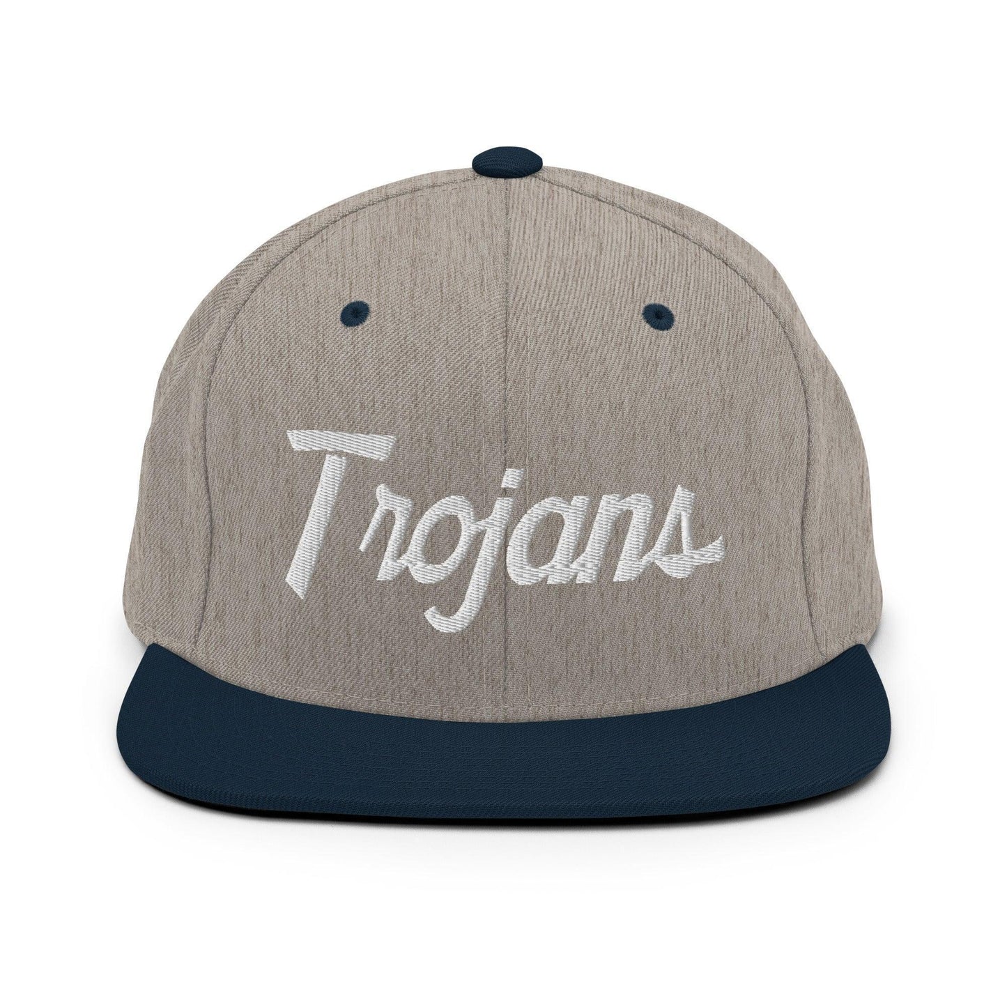 Trojans School Mascot Script Snapback Hat Heather Grey Navy