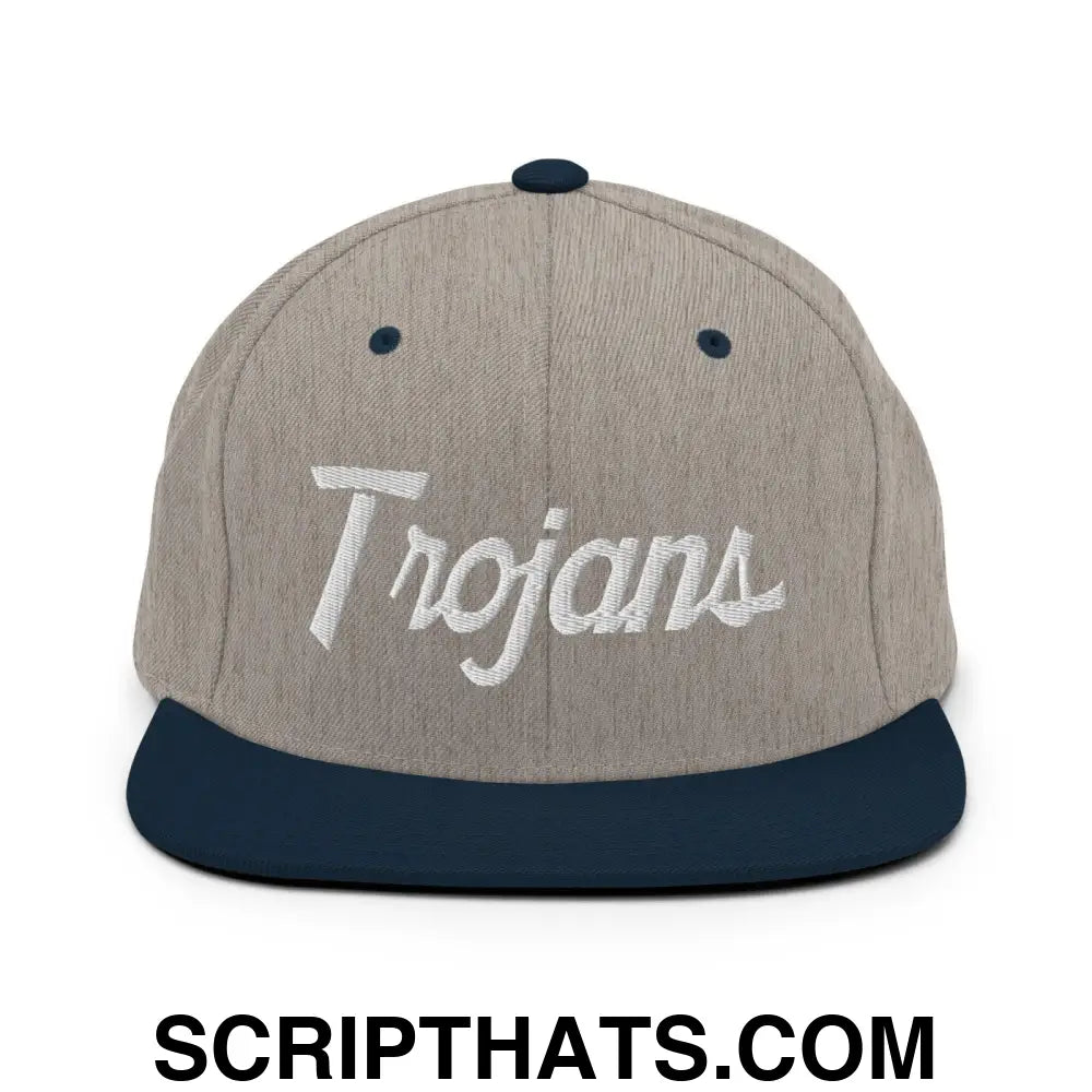 Trojans School Mascot Script Snapback Hat Heather Grey Navy