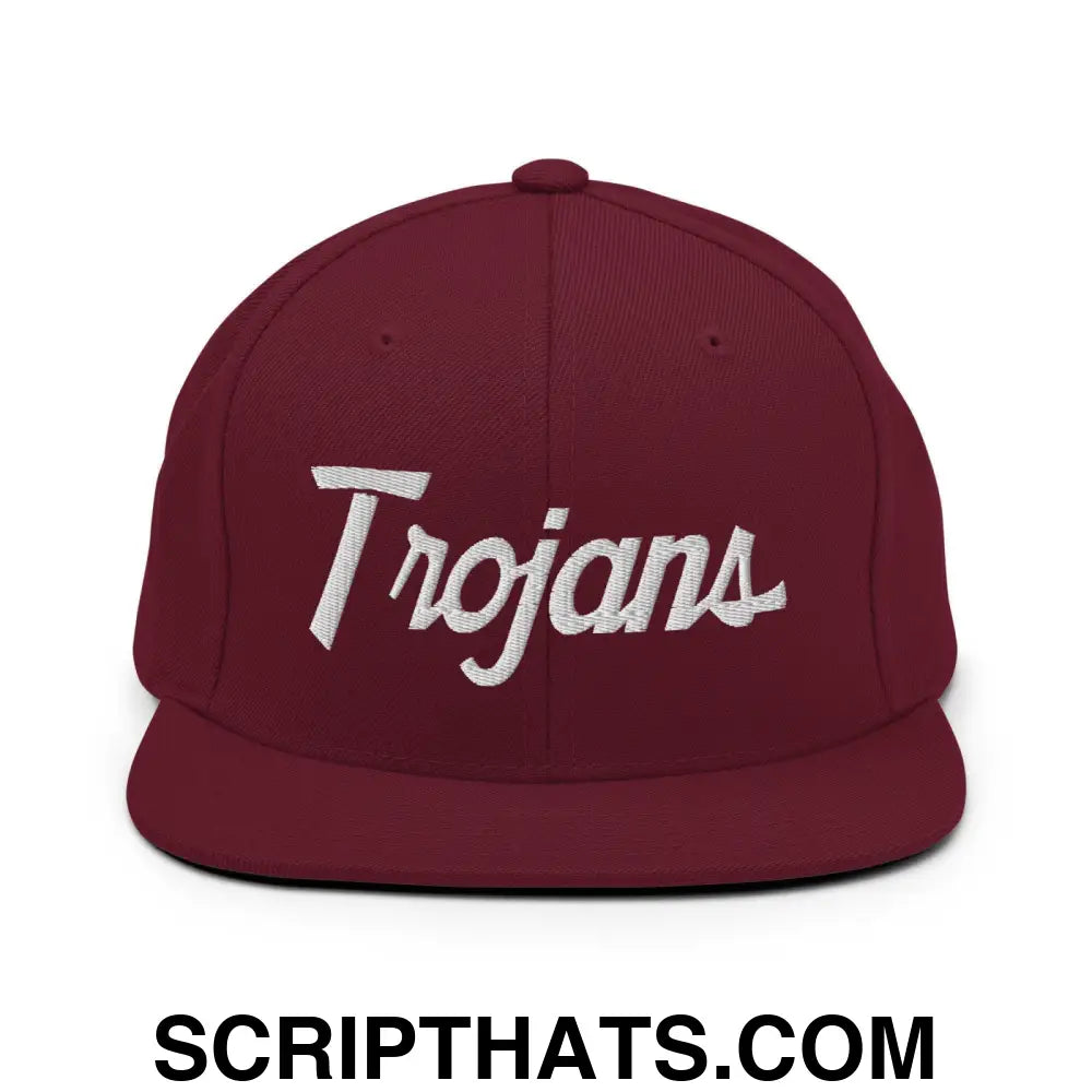 Trojans School Mascot Script Snapback Hat Maroon