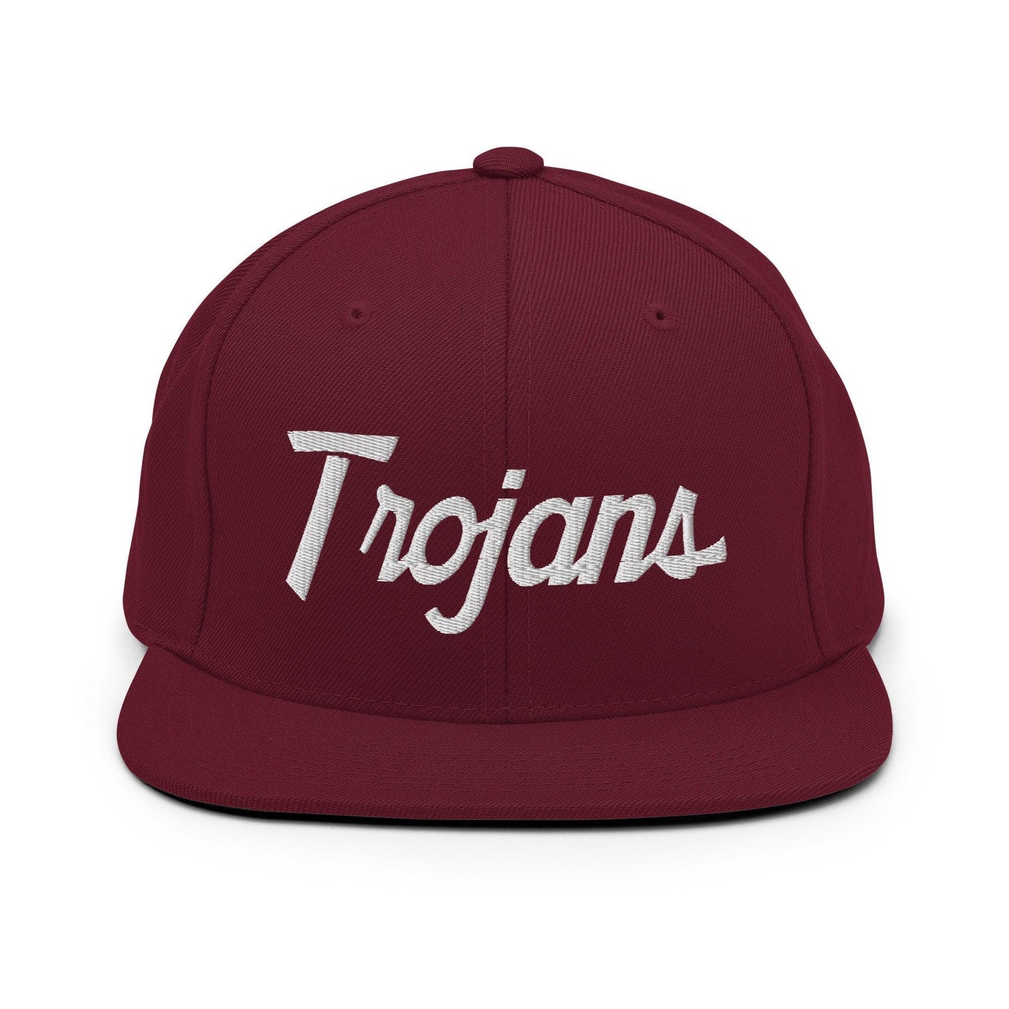 Trojans School Mascot Script Snapback Hat Maroon