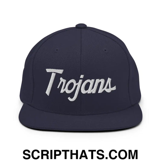 Trojans School Mascot Script Snapback Hat Navy