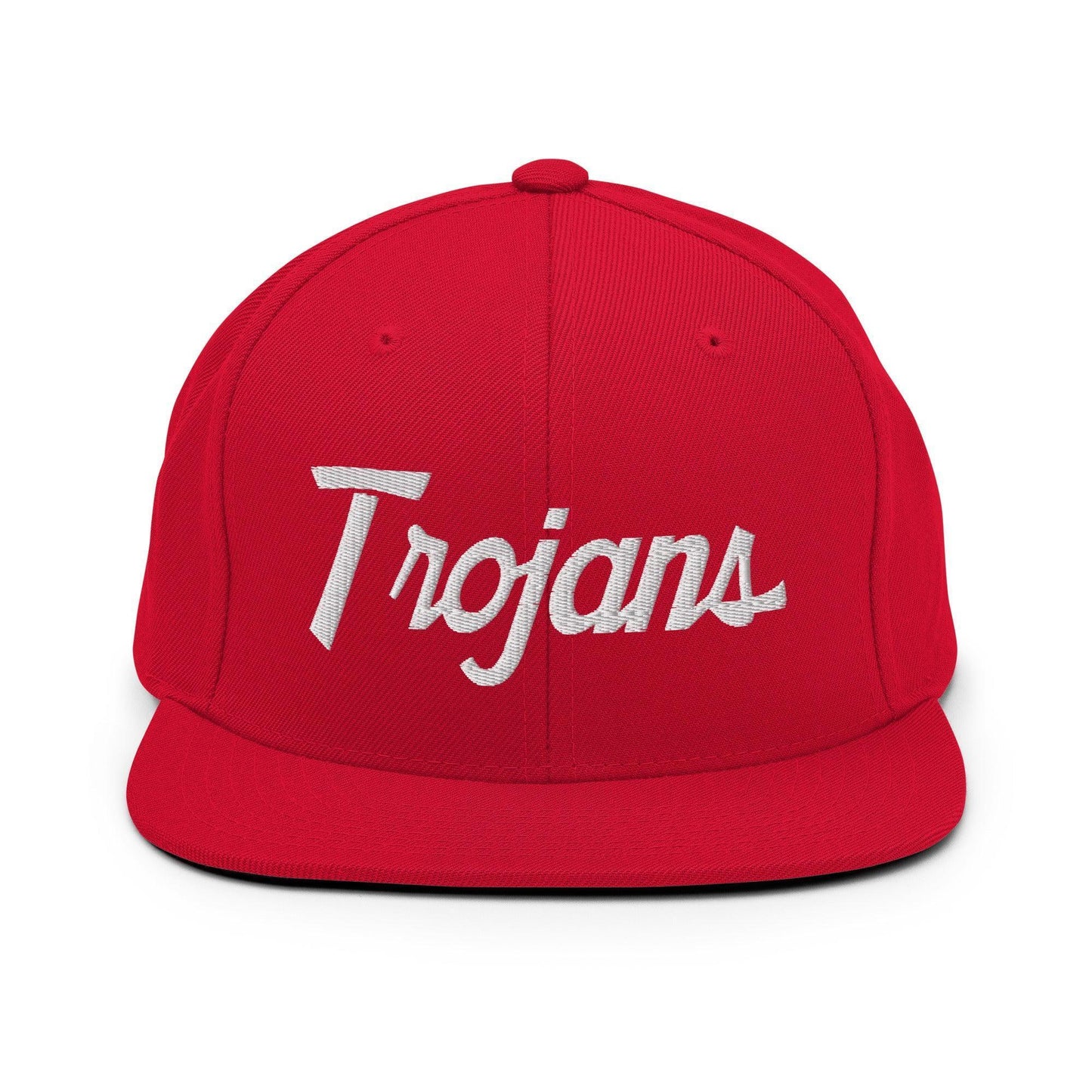 Trojans School Mascot Script Snapback Hat Red