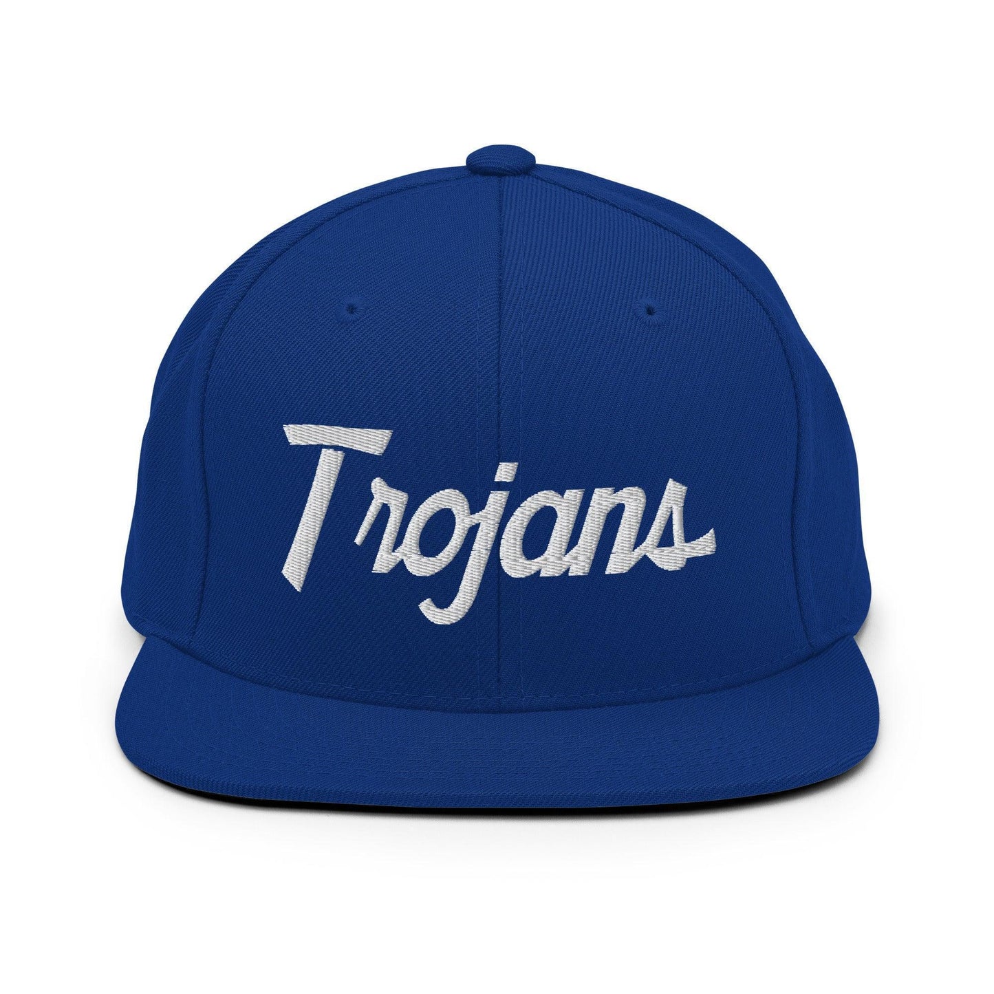 Trojans School Mascot Script Snapback Hat Royal Blue