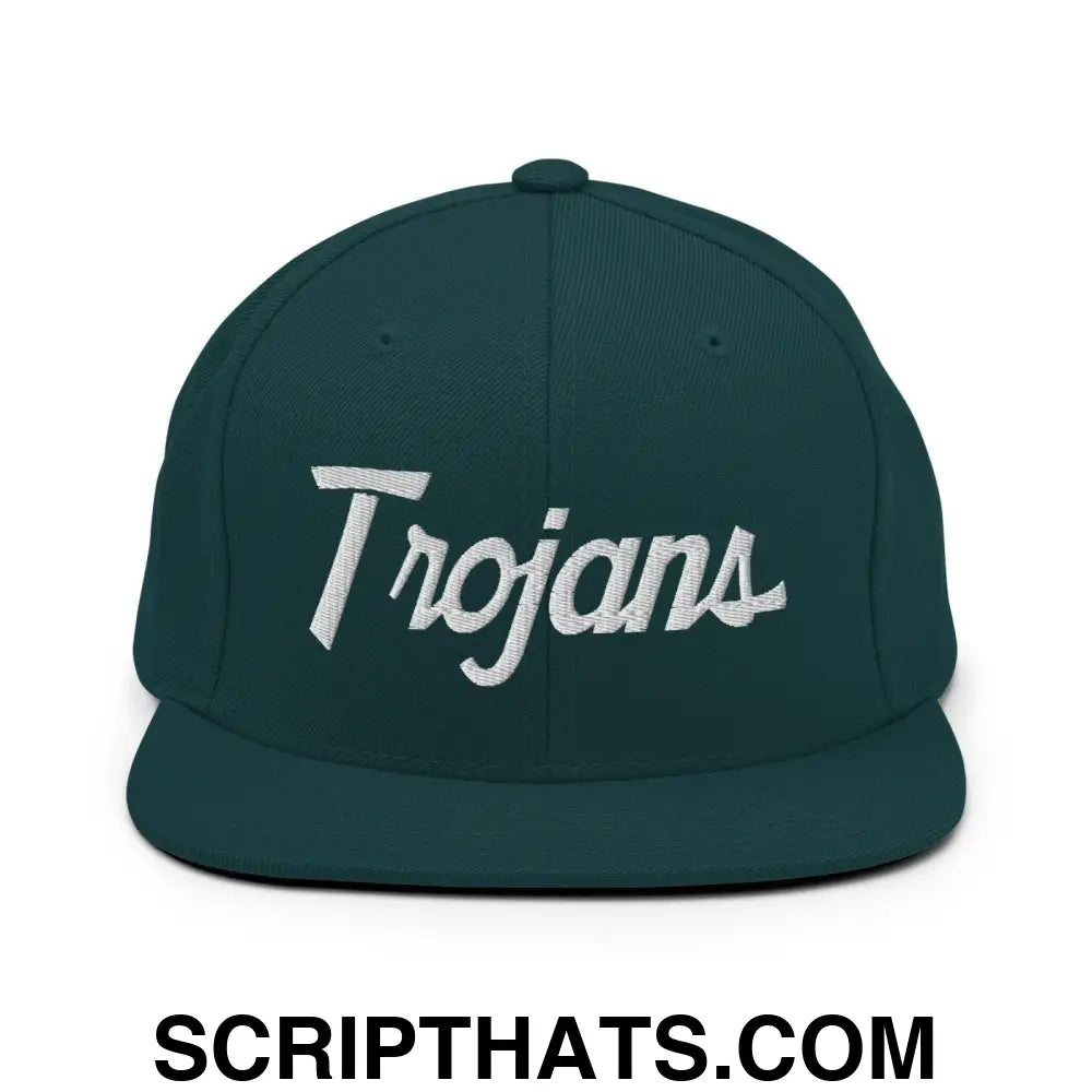 Trojans School Mascot Script Snapback Hat Spruce