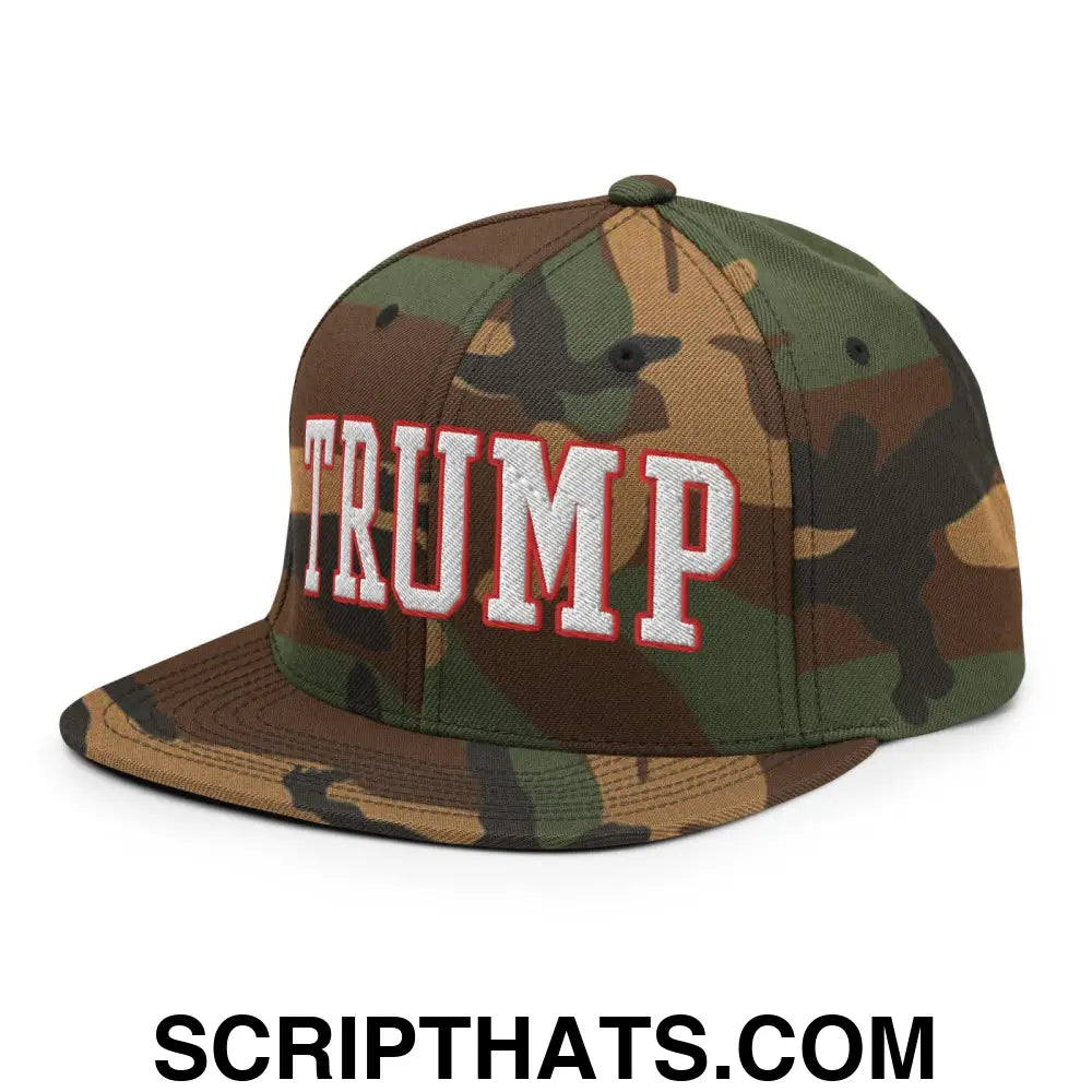 Trump 2024 Block Flat Bill Brim Snapback Hat Green Camo