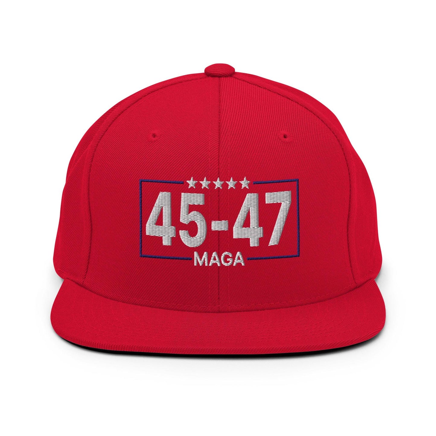 Trump 45-47 MAGA Embroidered Flat Bill Brim Snapback Hat Red